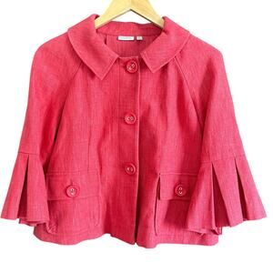SEMANTIKS Red Linen Cotton Blend Cropped Blazer with Pleated bell sleeves Small